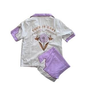 Understated Leather Embroidered Take It Easy Western Pajama Set Large Cowgirl
